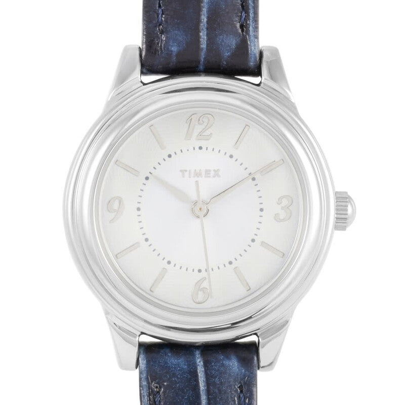 Timex Classics Womens Quartz Silver Dial Blue Leather Strap Watch