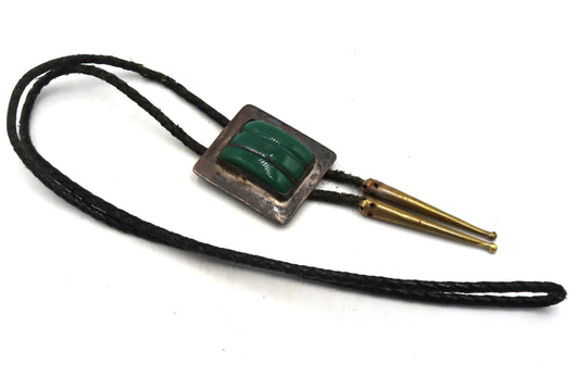 Vintage 925 sterling silver Malachite bolo tie