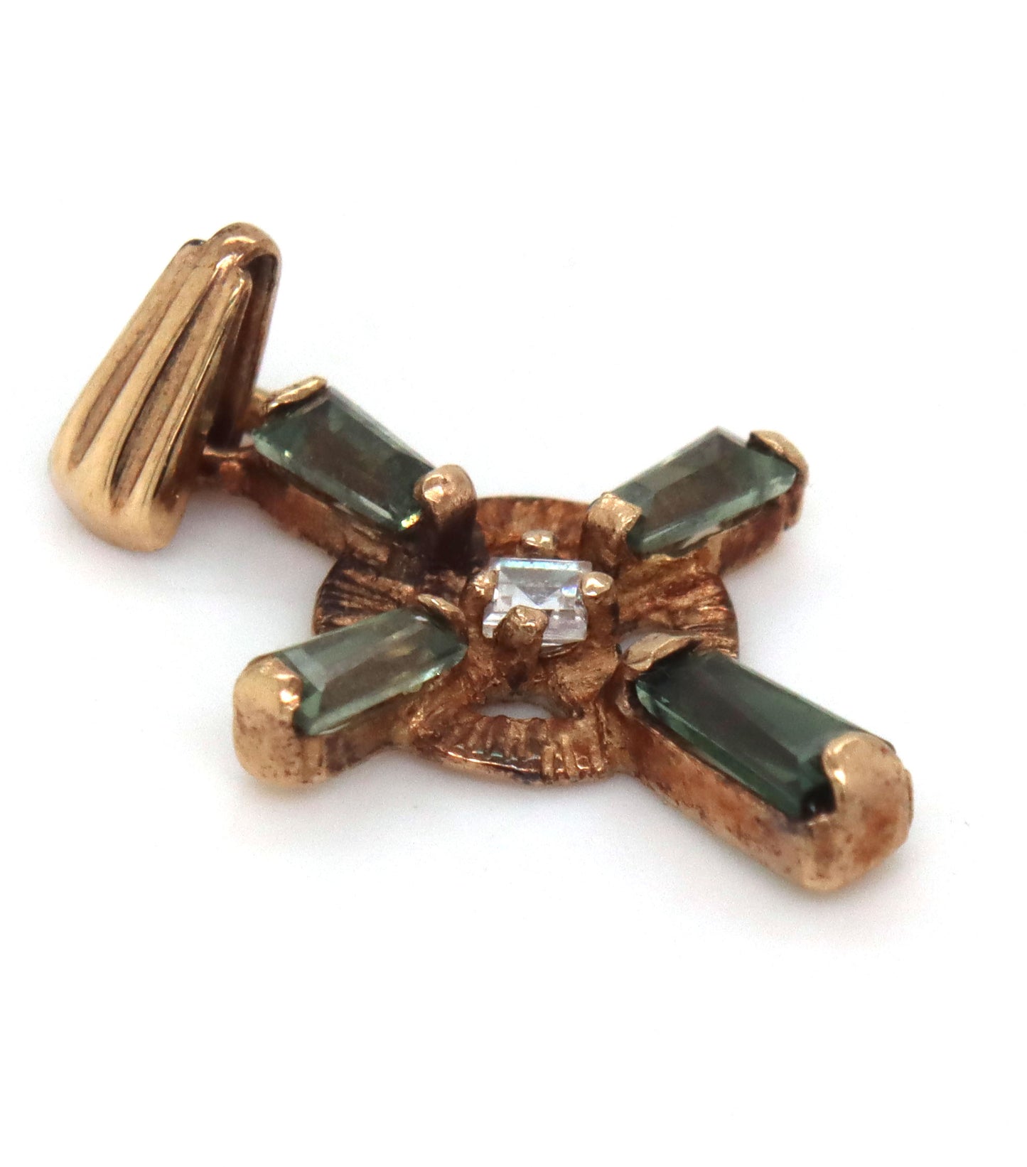 9kt Yellow gold gemstone cross pendant