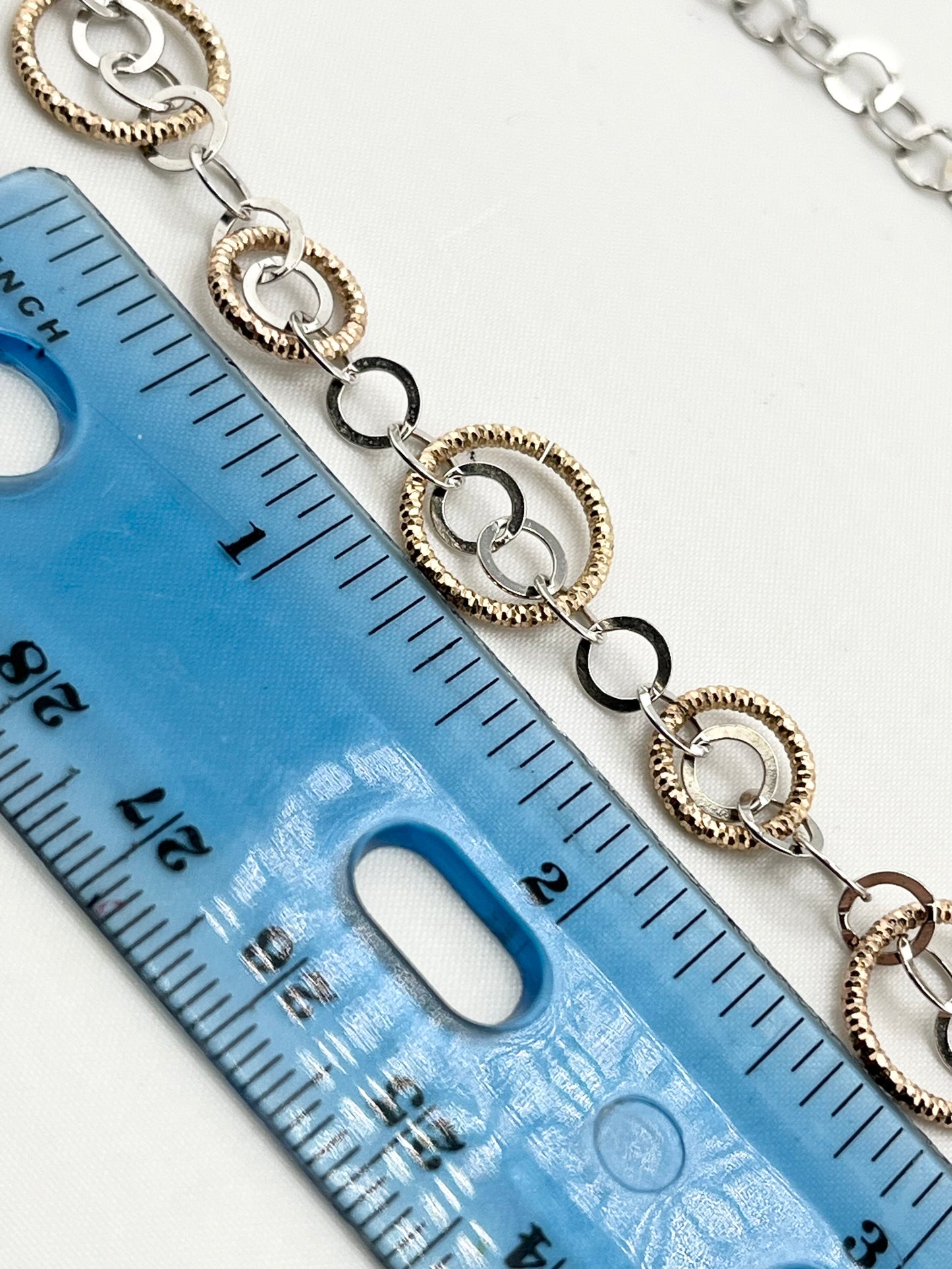 M Italy 925 sterling Silver Two Tone Circle Link Necklace