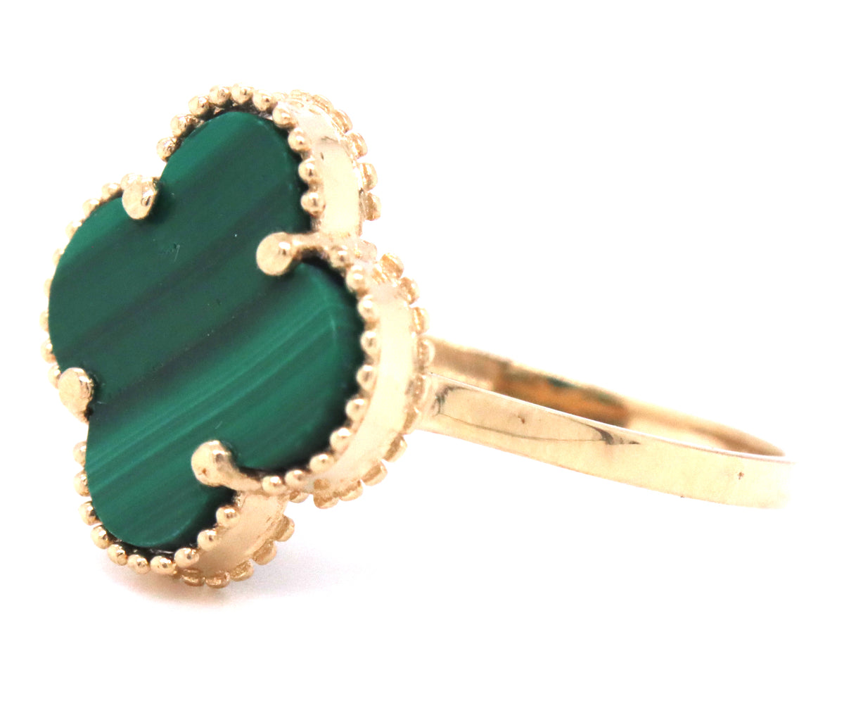 14kt Yellow gold Malachite clover ring