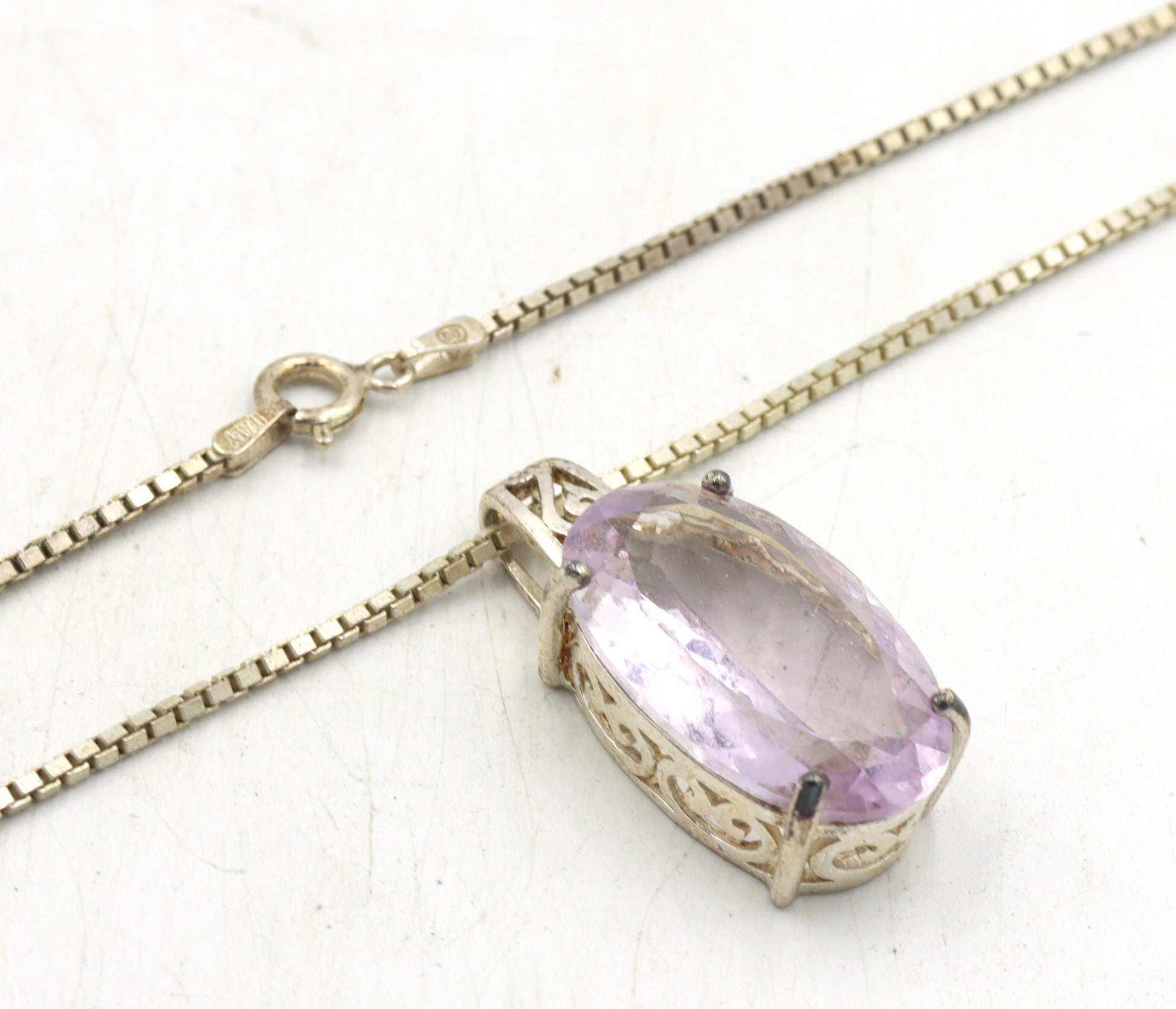 Vintage 925 sterling silver crystal pendant on Italian box chain