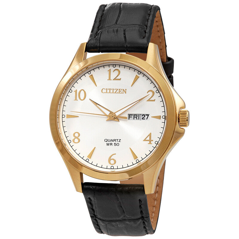 Citizen Quartz Silver Dial Black Leather Men’s Watch