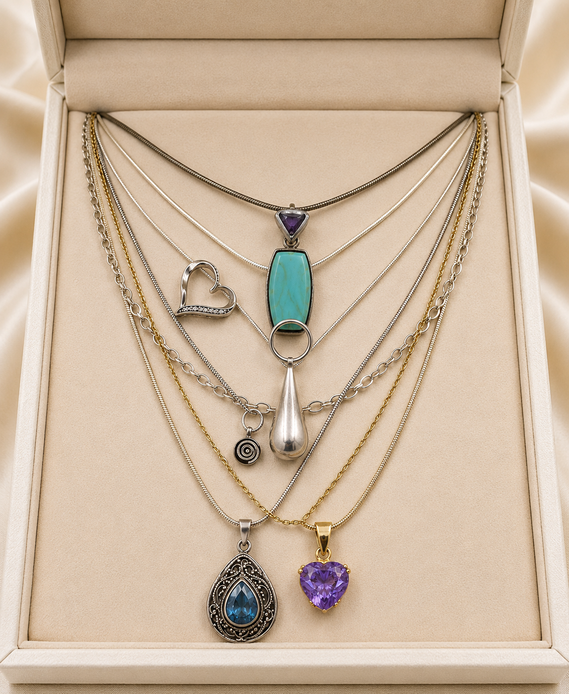 Group lot of 7 Vintage 925 sterling silver necklaces
