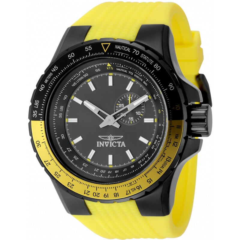 Invicta Aviator Mens Quartz Gunmetal Dial Yellow Silicone Strap Watch
