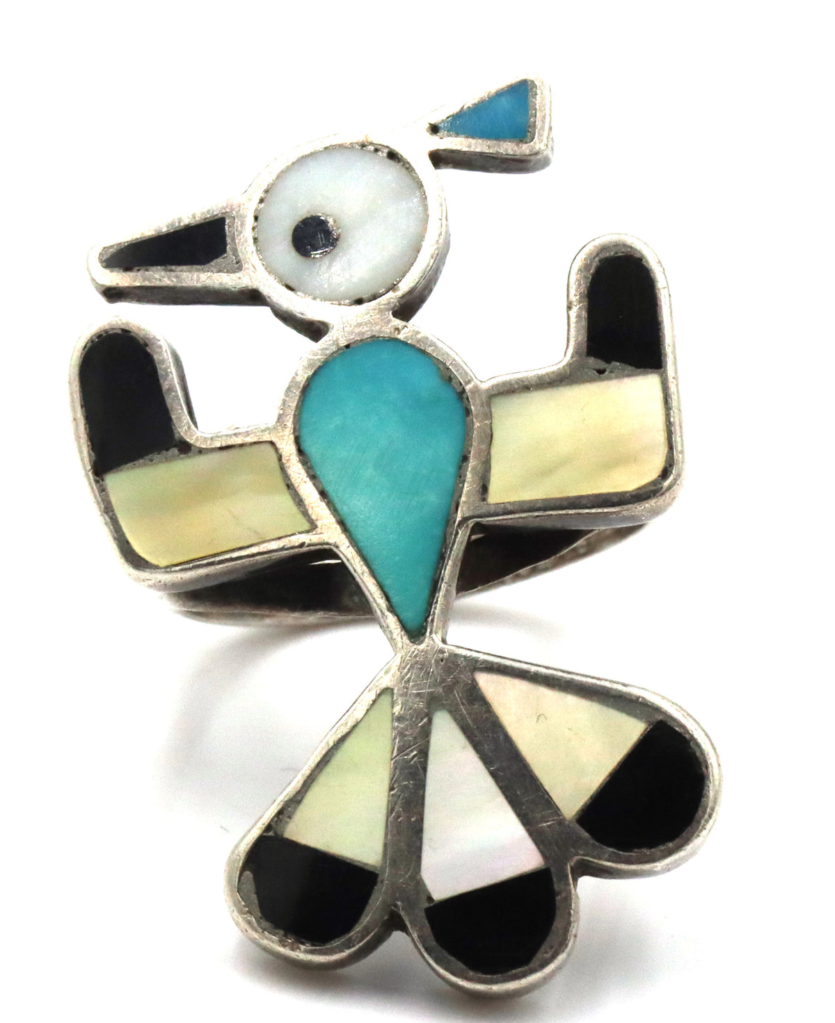 925 Sterling Silver  Vintage Zuni Inlay Thunderbird Ring