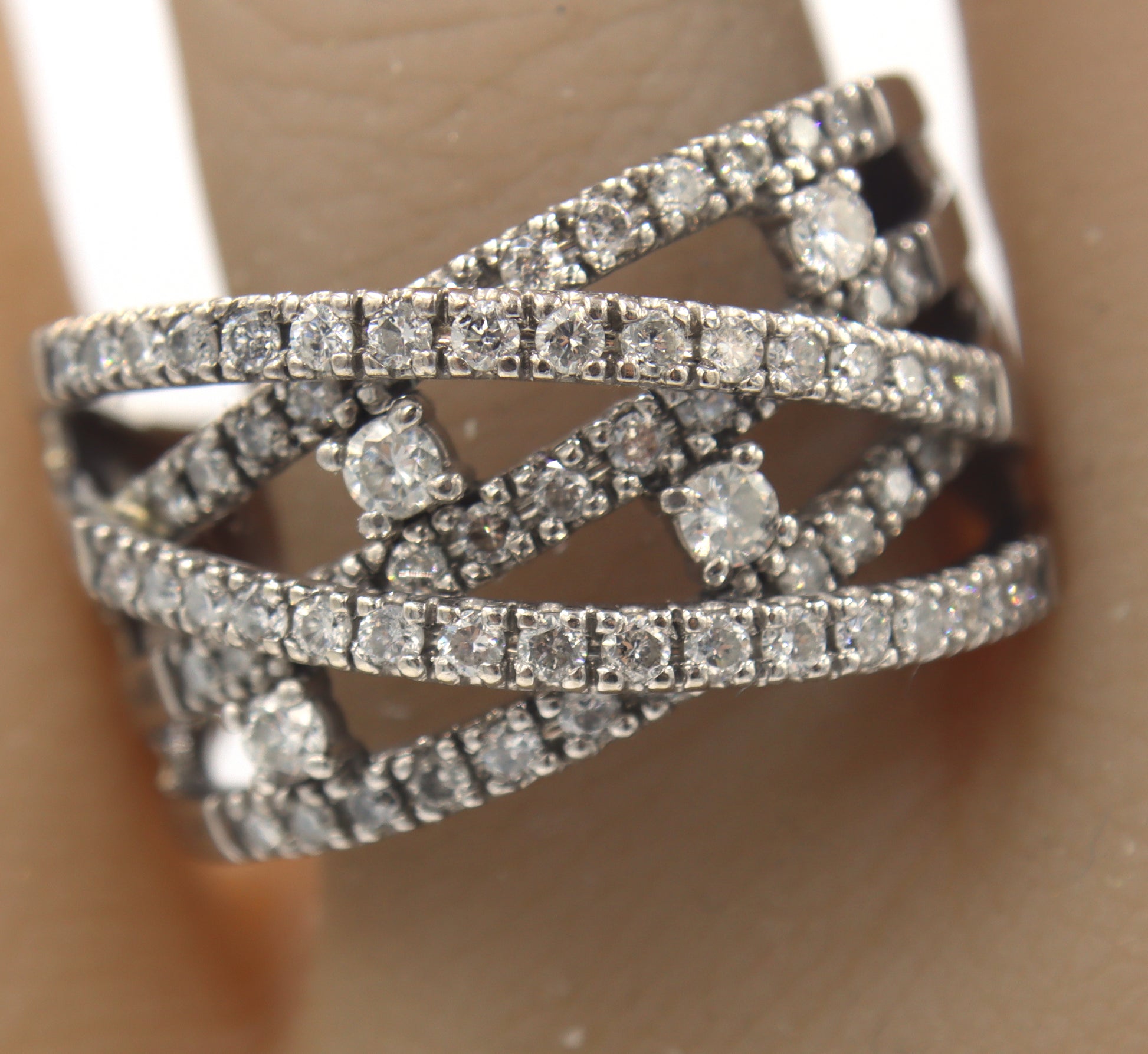 14kt White Gold approximate 1.35ctw Multi Row Orbit Diamond Ring