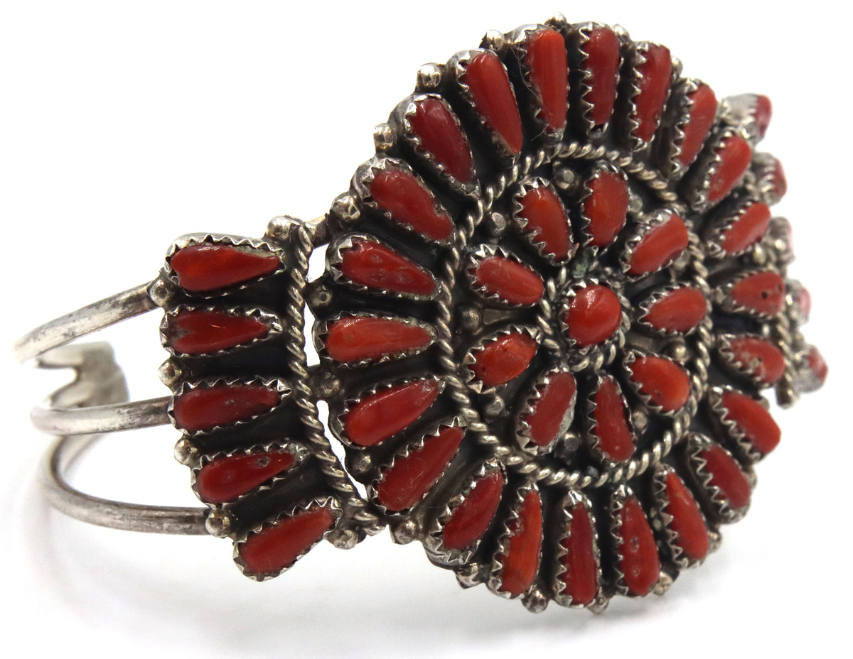 Juliana Williams 925 Sterling Silver Navajo Red Coral Cluster Cuff Bracelet