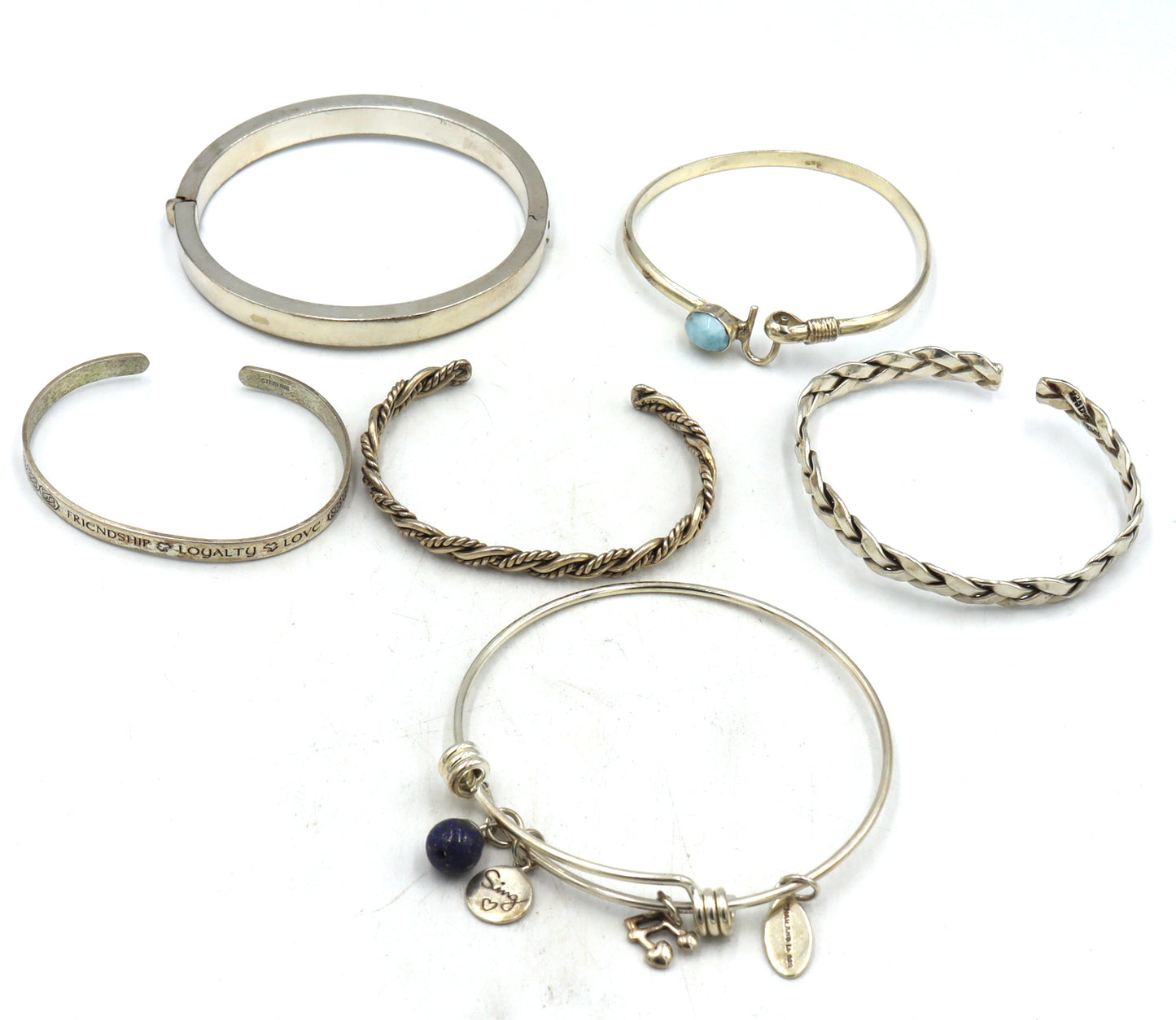 Group lot of 6 Vintage 925 sterling silver bangles