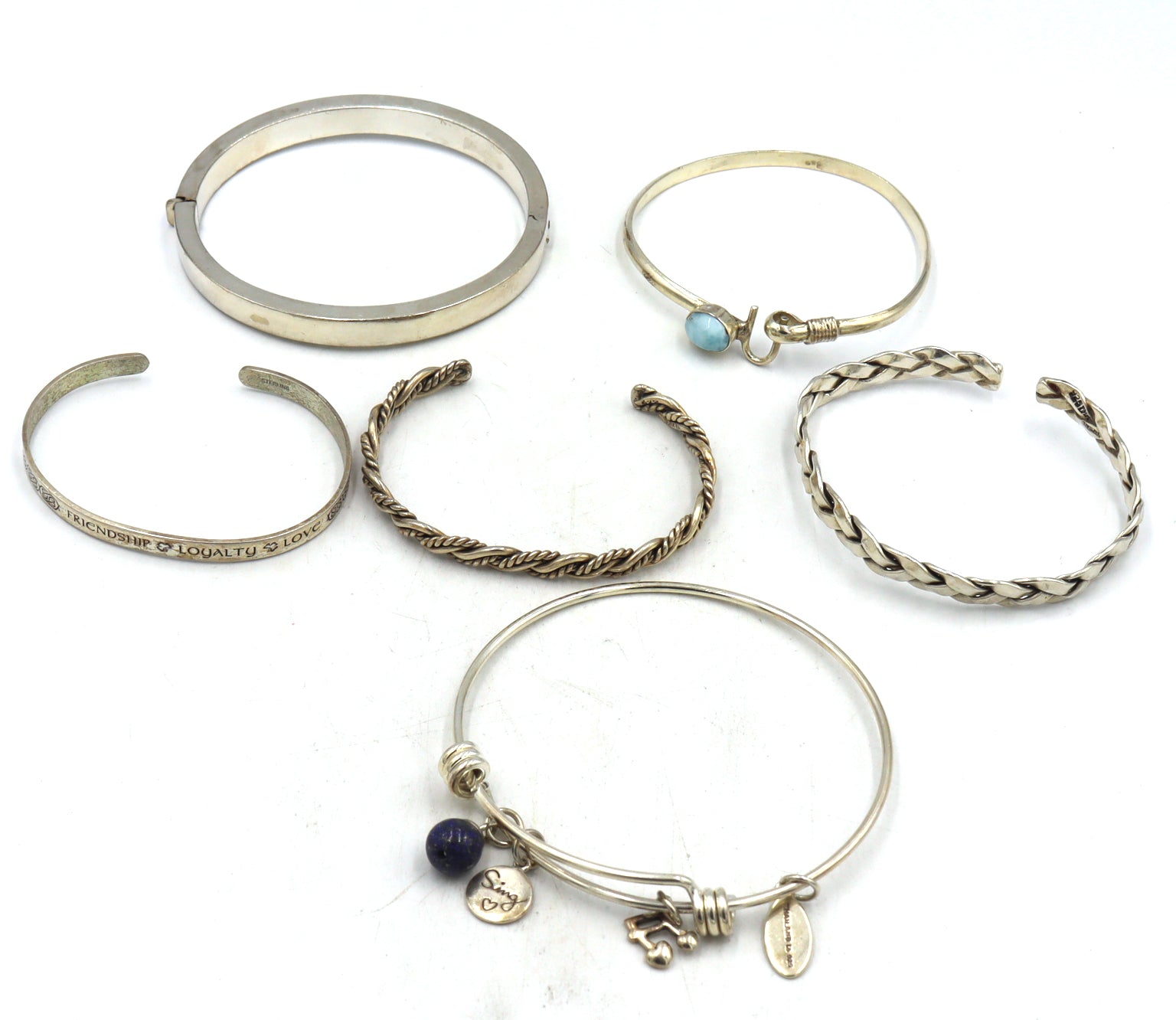 Group lot of 6 Vintage 925 sterling silver bangles