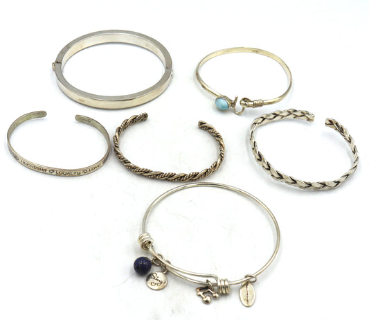 Group lot of 6 Vintage 925 sterling silver bangles