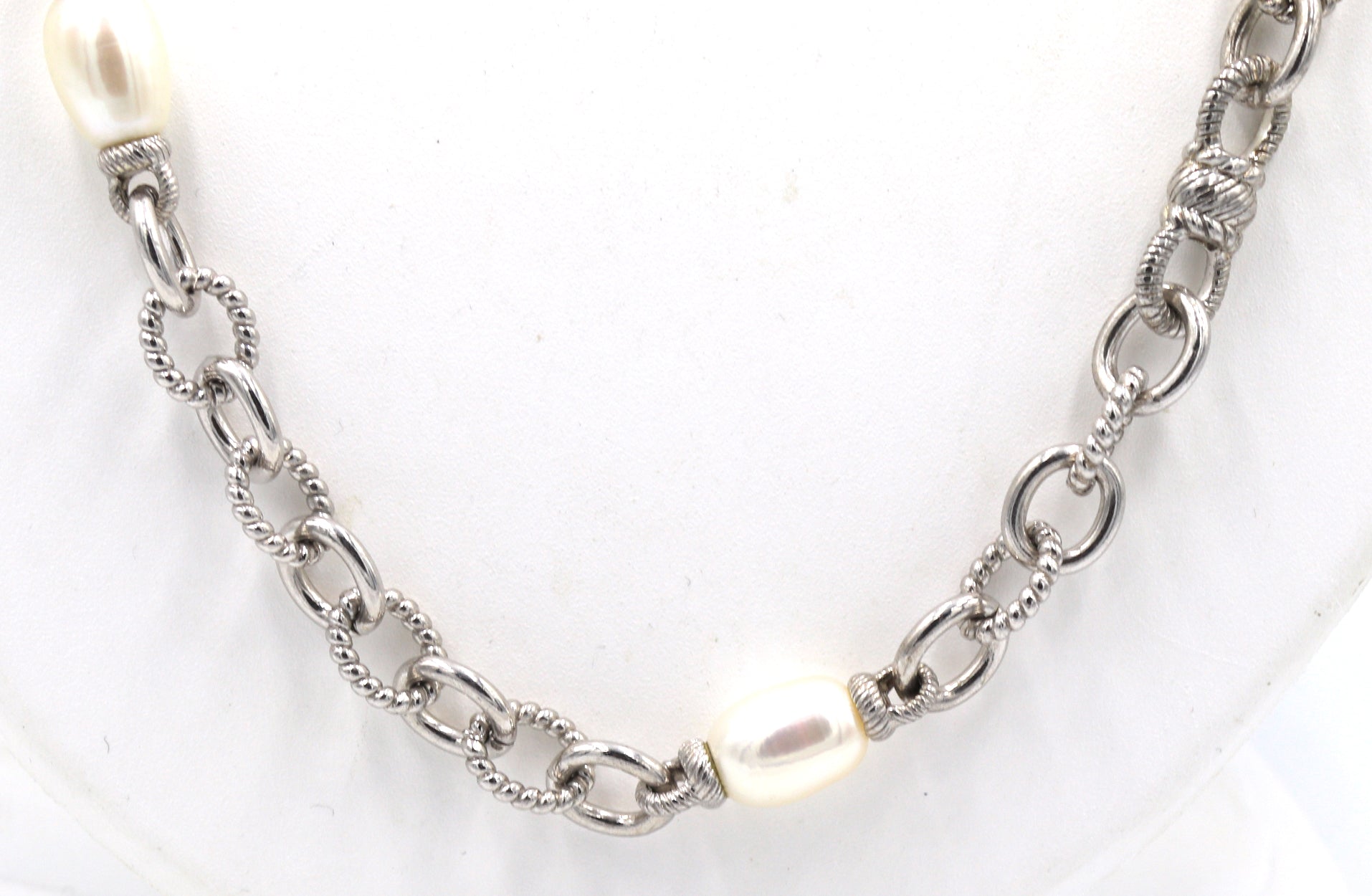 Judith Ripka pearl link necklace in 925 sterling silver