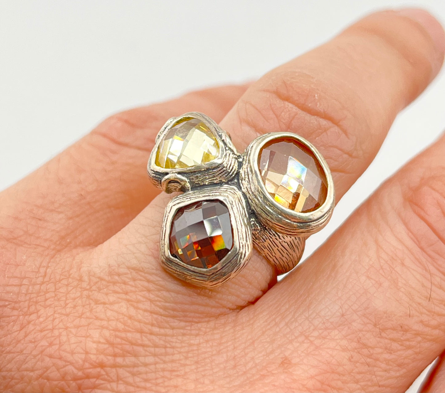 925 Sterling Silver Silpada Harmony Facetyed CZ Glass Ring