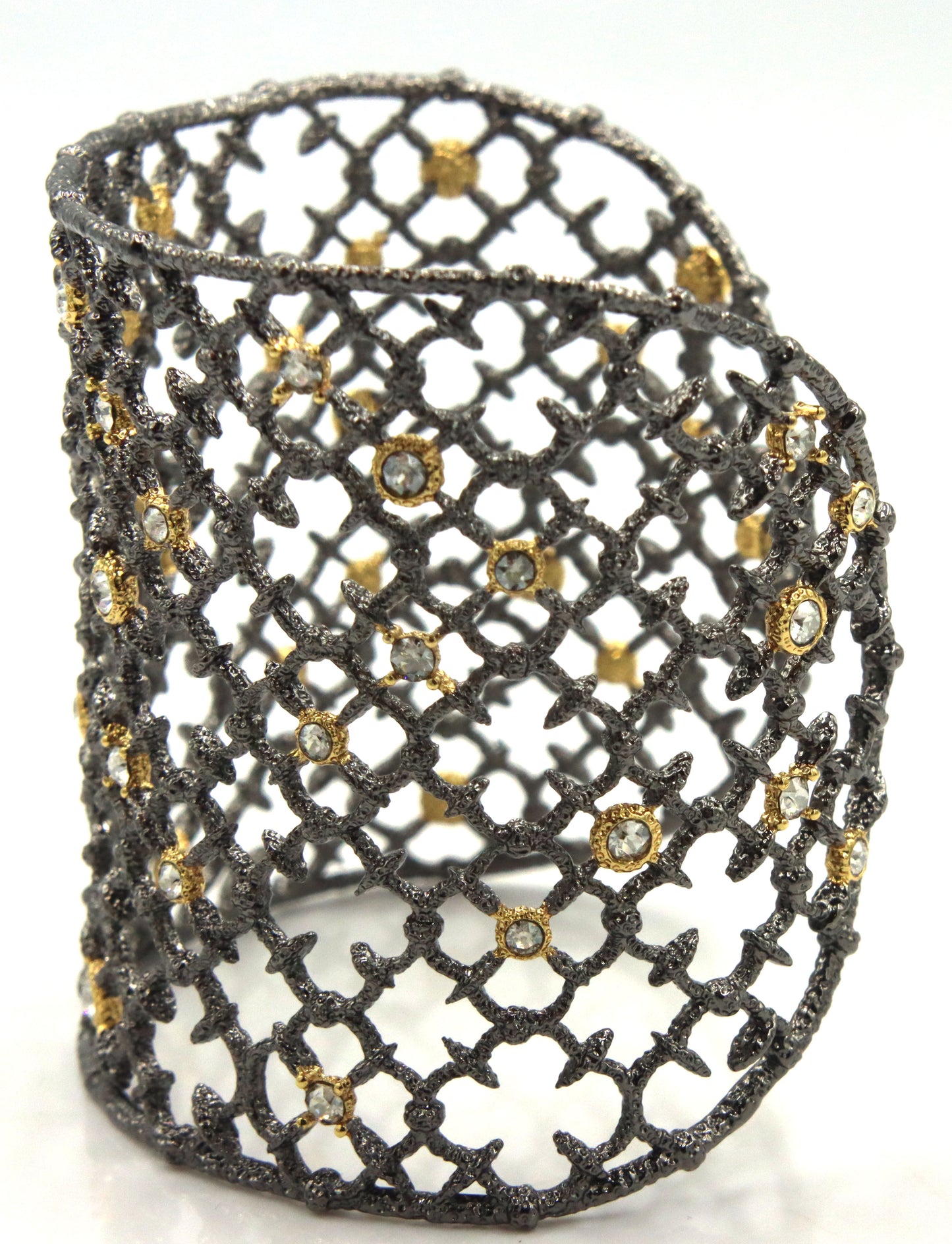 Alexis Bittar plated crystal wide cuff bangle