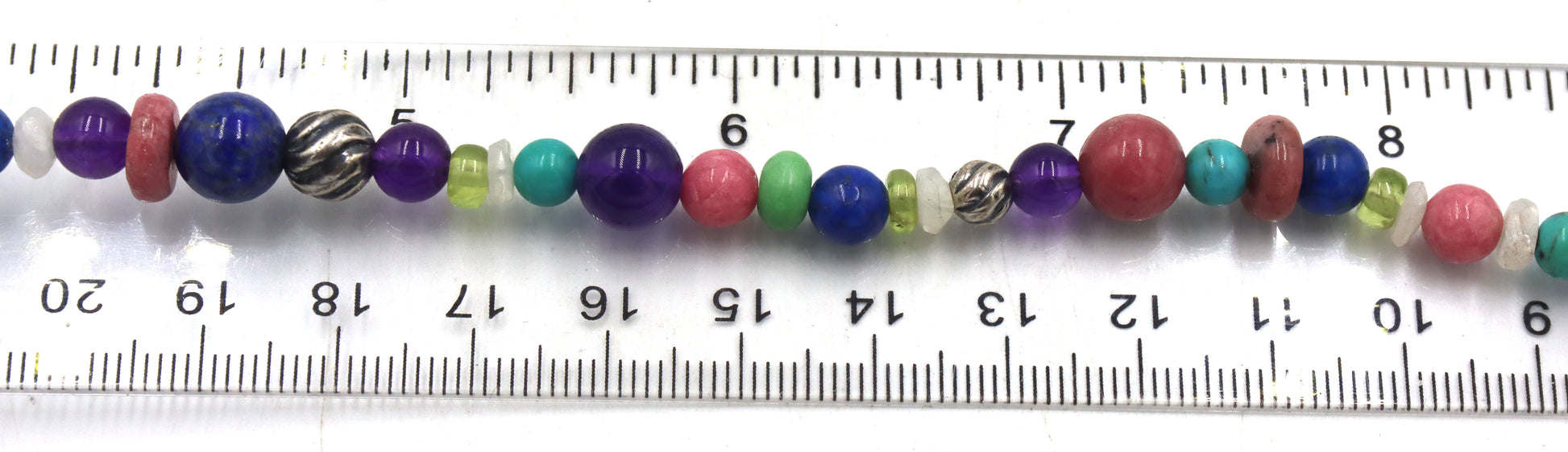 Multi color gemstone and silver beaded necklace