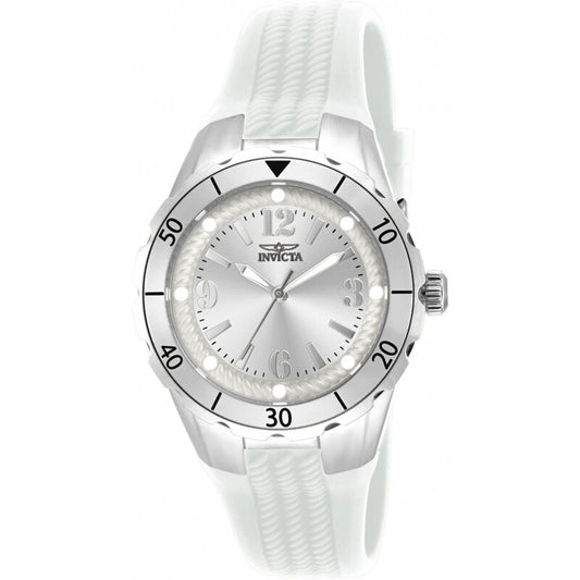 Invicta Angel Womens Quartz Sport Watch Silver Tone Dial White Polyurethane Strap