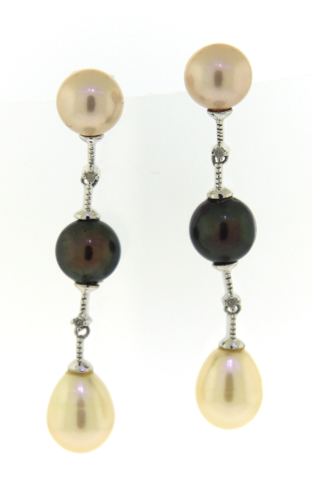 Fantastic 14kt WG Tri-Color Fresh Water Pearl Dangle Earrings