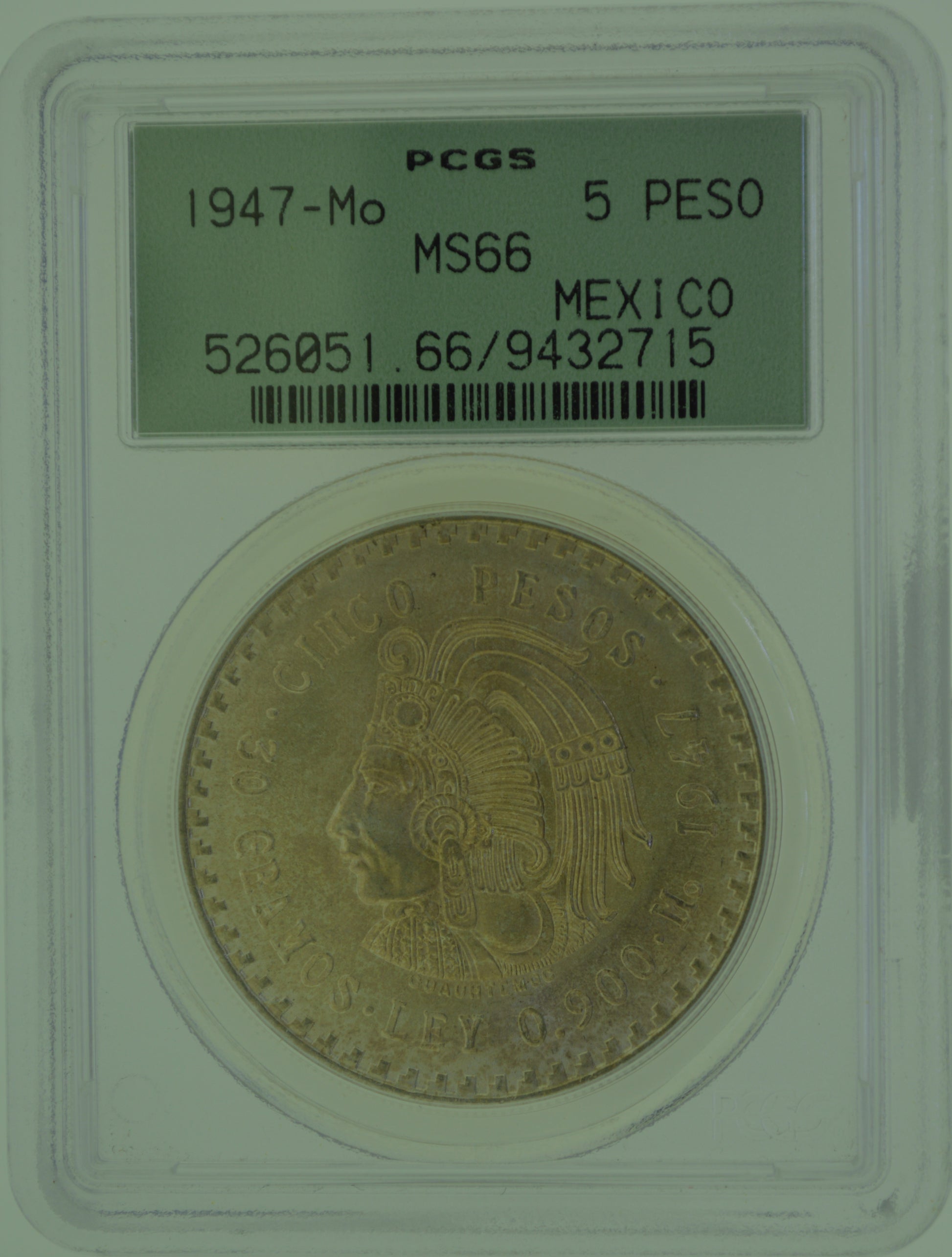 1947-MO 5 Peso Mexico PCGS MS66