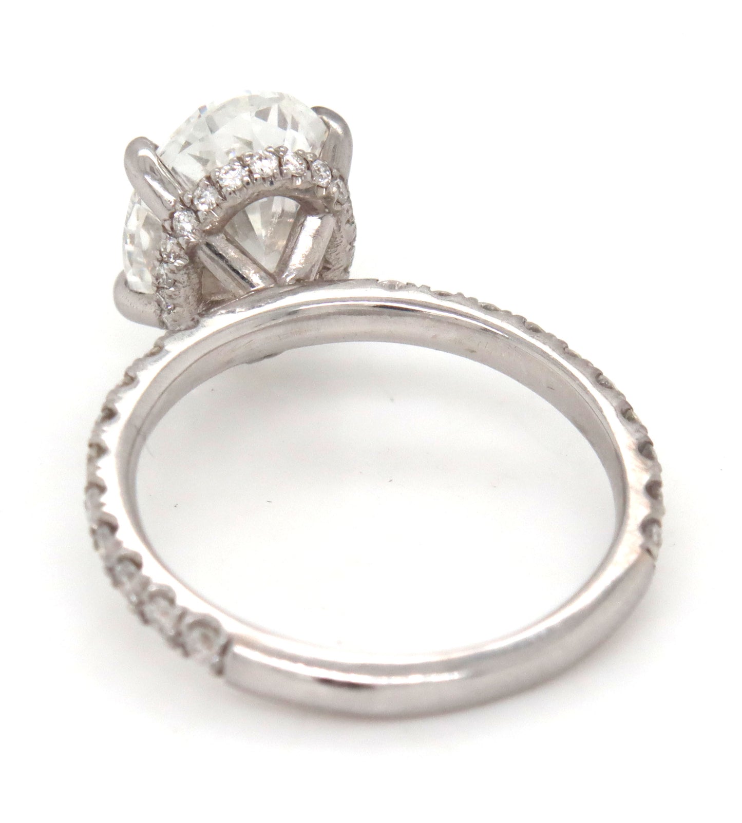 14kt White gold 3.15ct oval lab grown diamond in micro pave ring