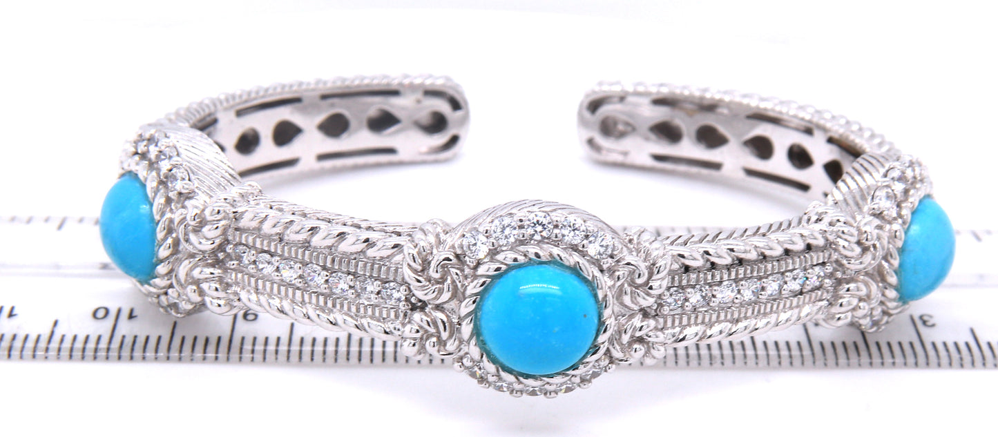 Judith Ripka sterling silver Turquoise cuff bangle