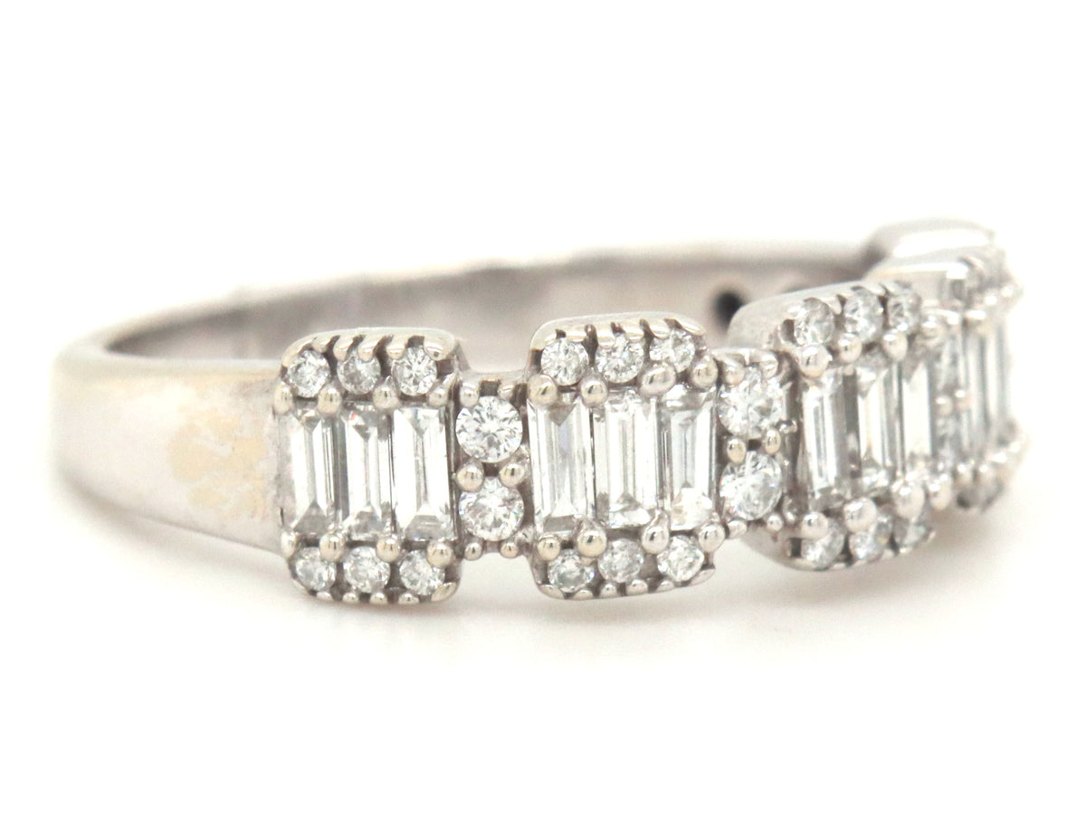 14kt White gold RBC and Baguette diamond station band