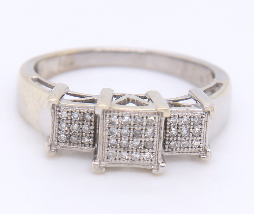 Dazzling 14KT White Gold Diamond Pave Three Setting Ring