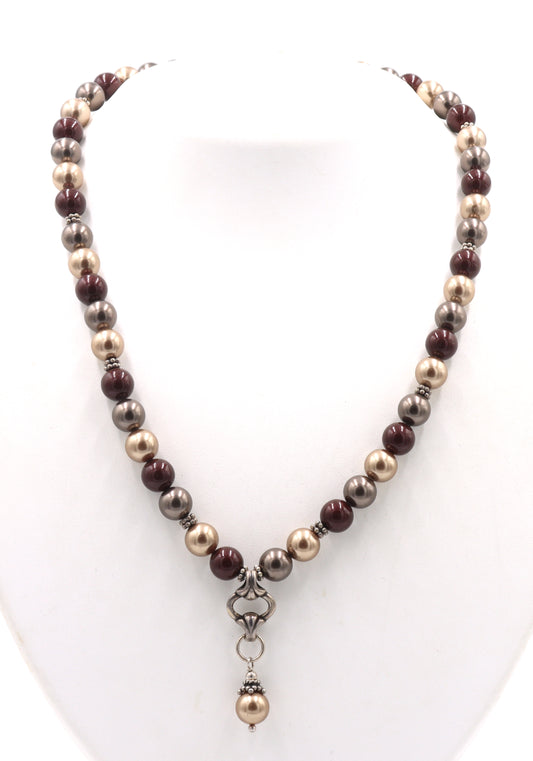 Vintage 925 sterling silver pearl and silver beaded necklace