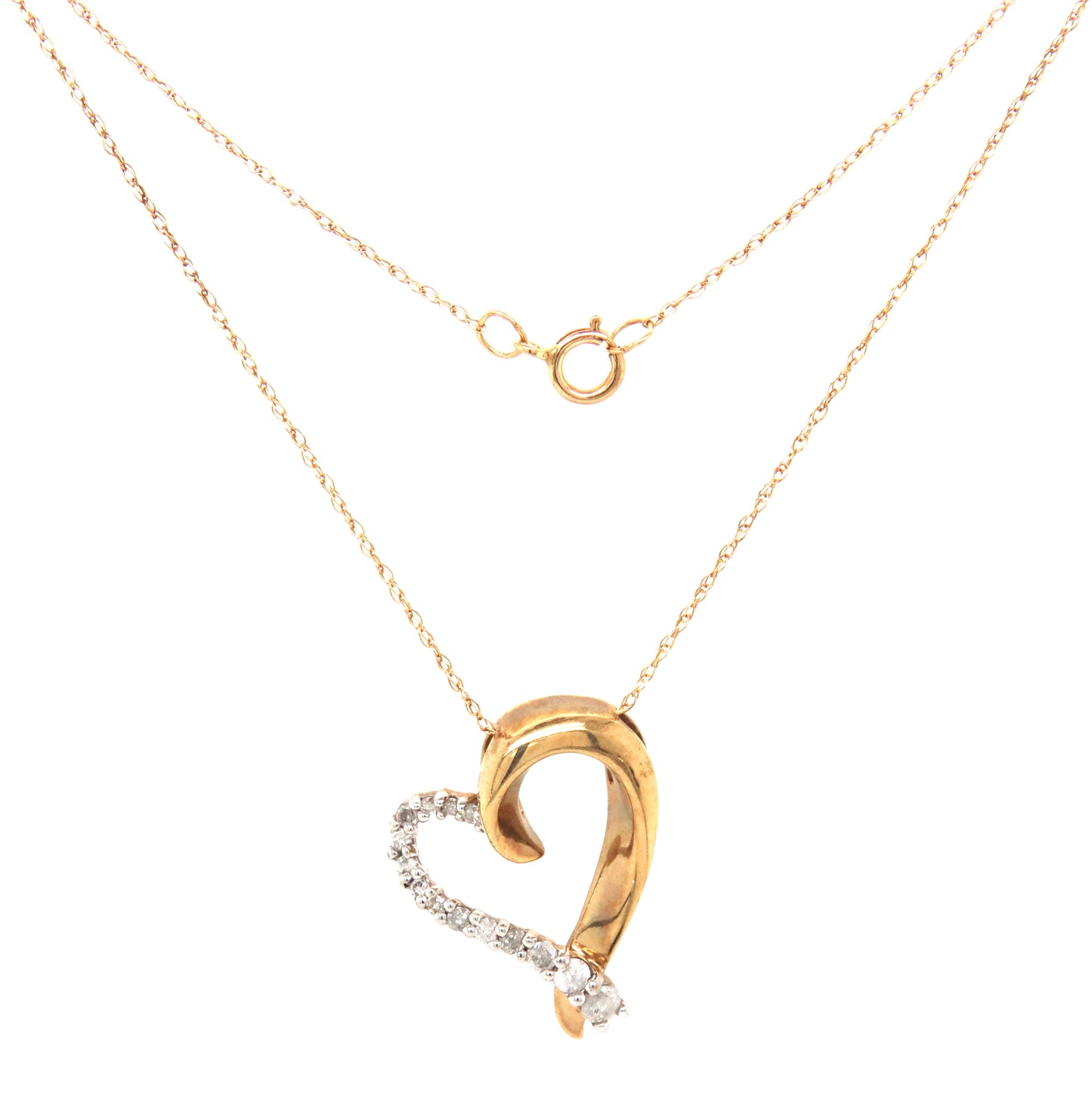 10kt Yellow gold diamond heart shaped pendant on chain