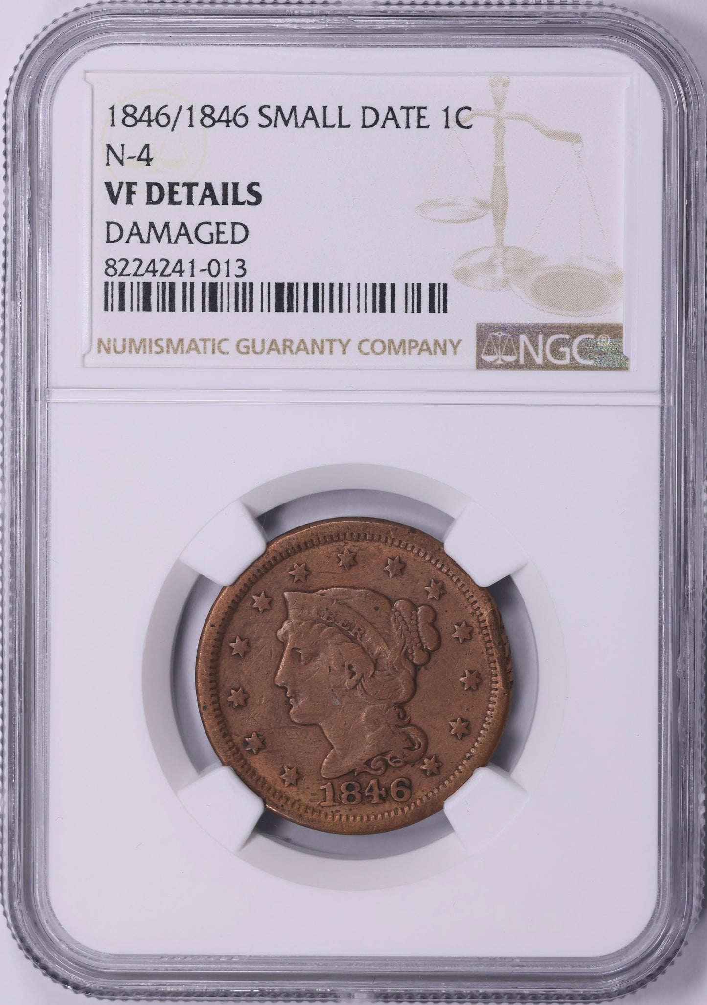 1845 Braided Hair Large Cent PCGS VF-35 BN Choice Mid-Grade Example with Original Color