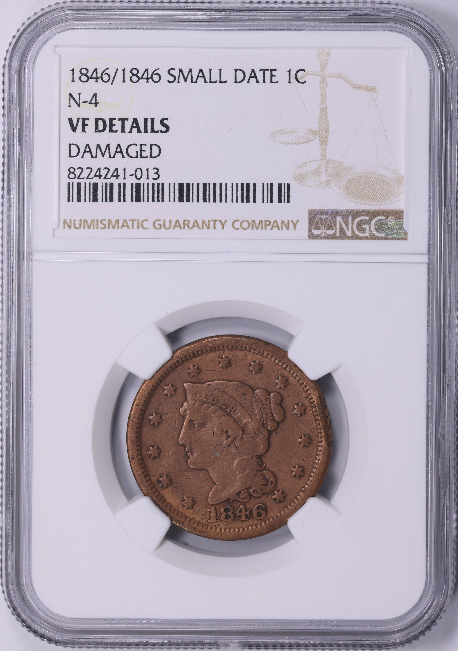 1845 Braided Hair Large Cent PCGS VF-35 BN Choice Mid-Grade Example with Original Color