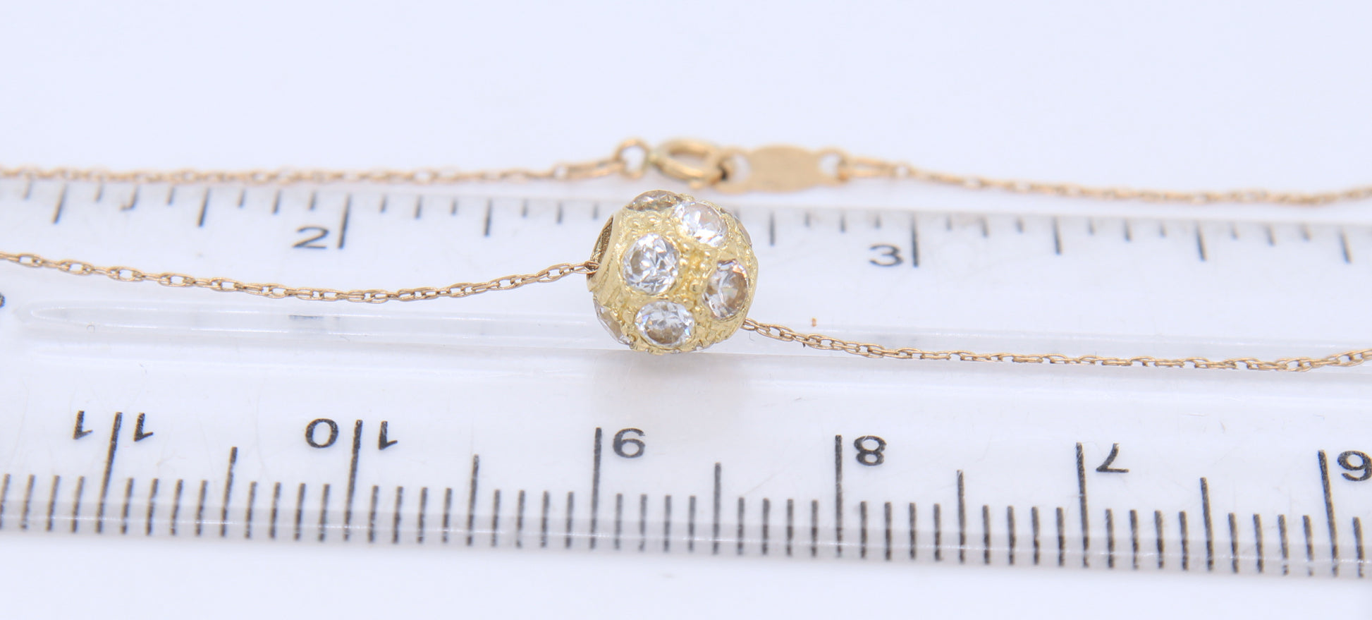 10K Yellow Gold Crystal Pave Ball Necklace