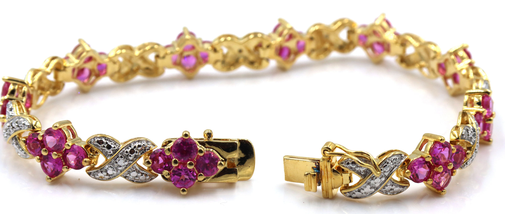 925 Sterling silver white and pink crystal link bracelet