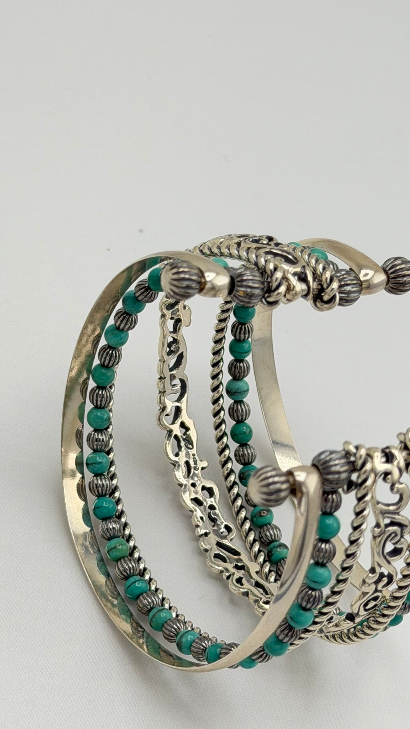 925 Sterling Silver Carolyn Pollack Stack Turquoise Cuff Bracelet
