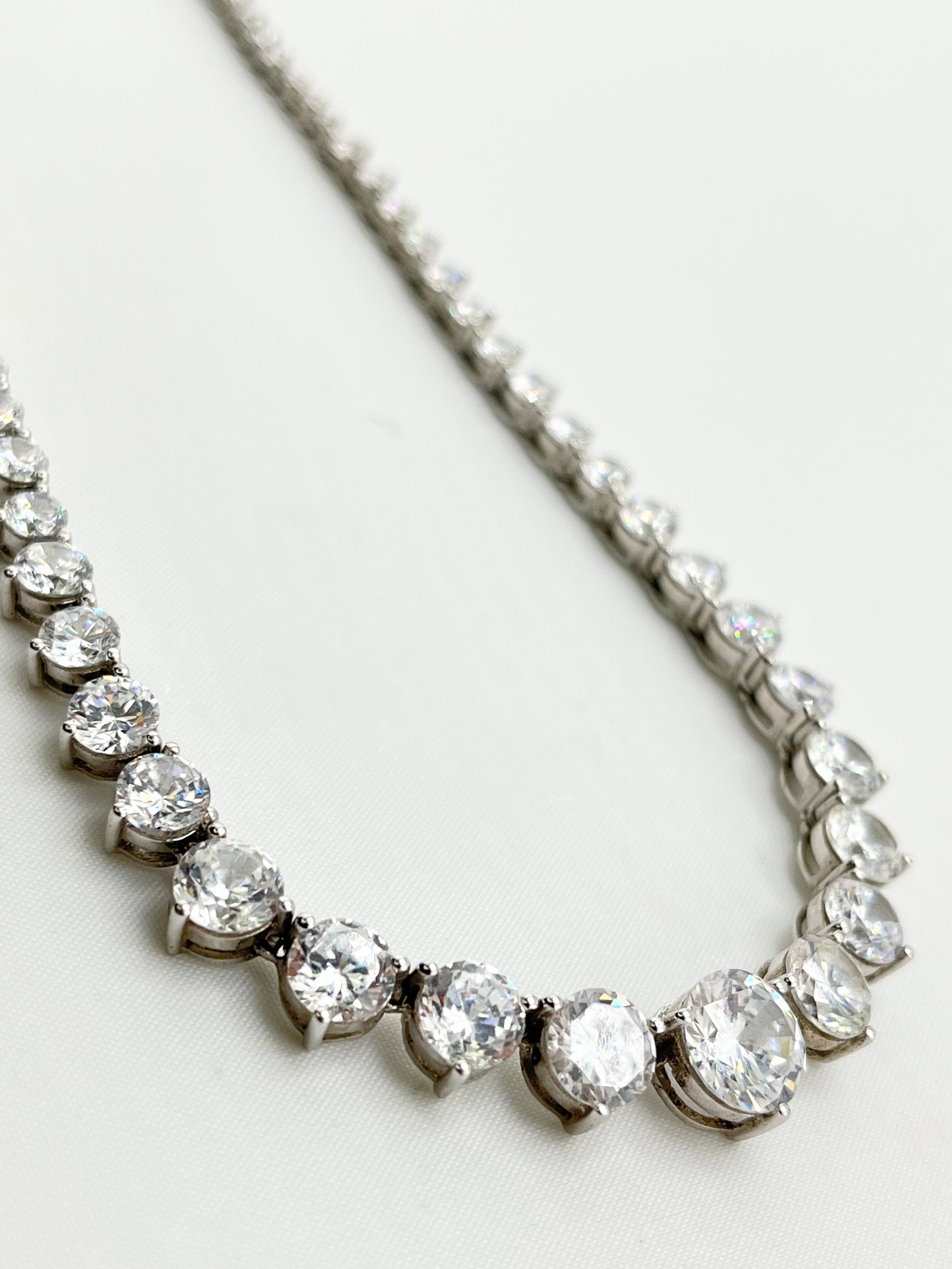 925 Sterling Silver Gratuated Tennis CZ Necklace