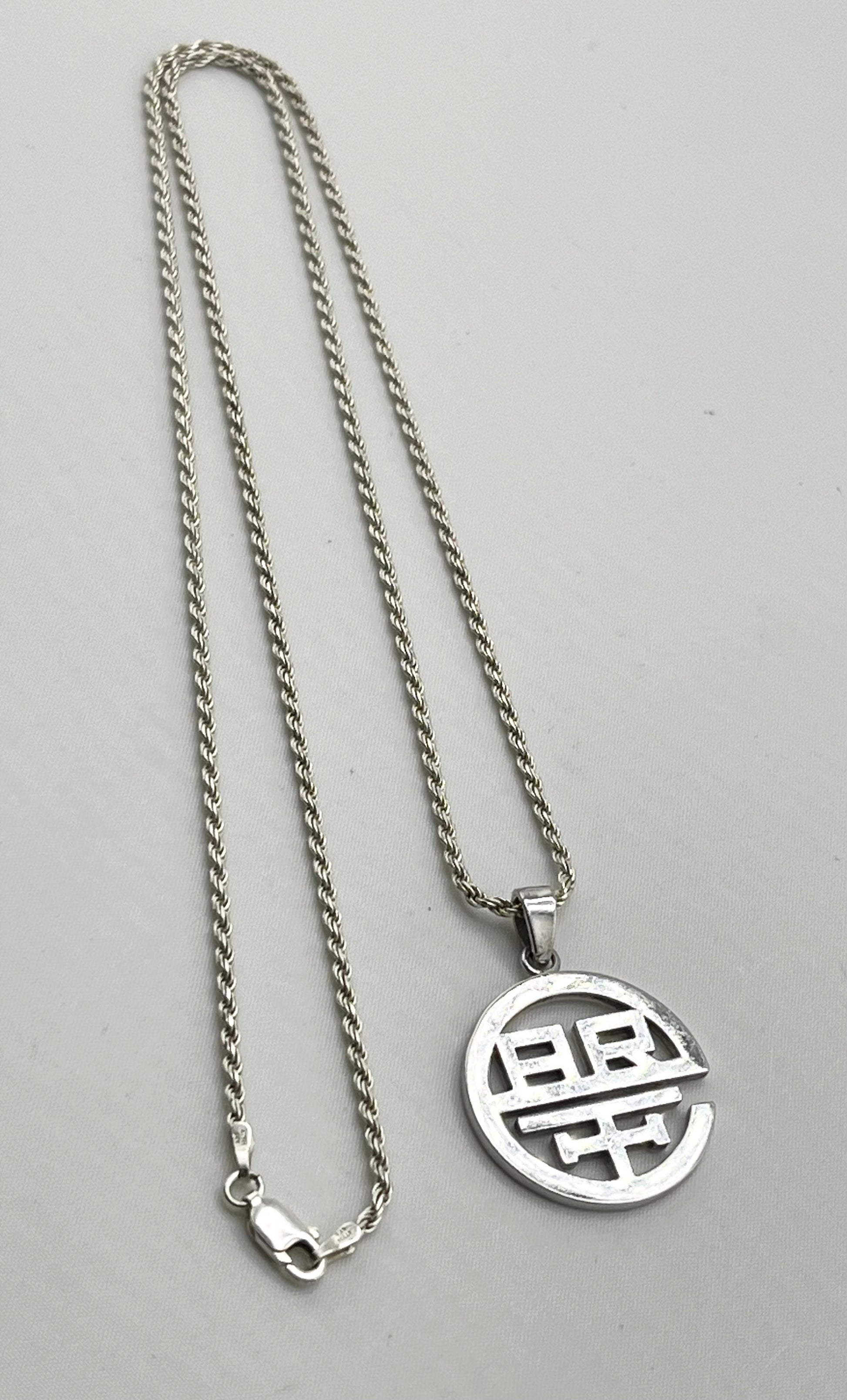 925 Sterling Silver Custom Monogram Pendant With Long Italoian Rope Chain