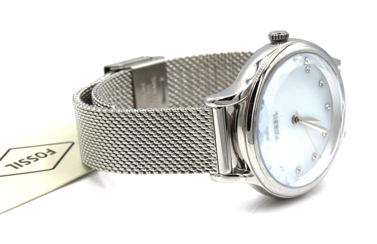 Fossil Carlie quartz mother of pearl diamond dial watch