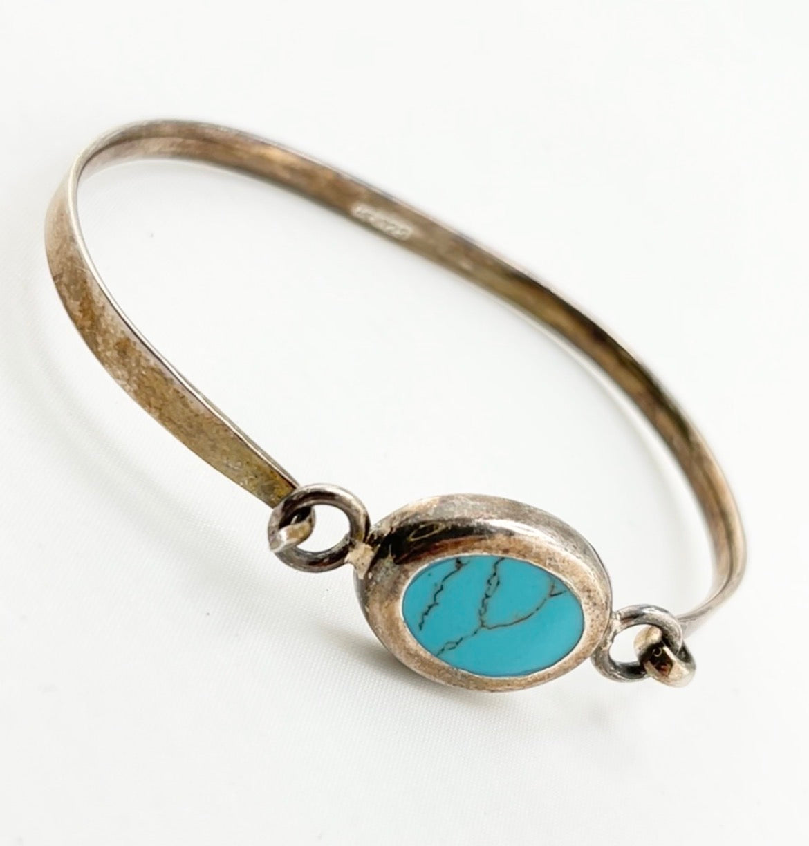 925 Sterling Silver Mexico Navajo-Style Handmade Natural Turquoise Center Cuff Bracelet