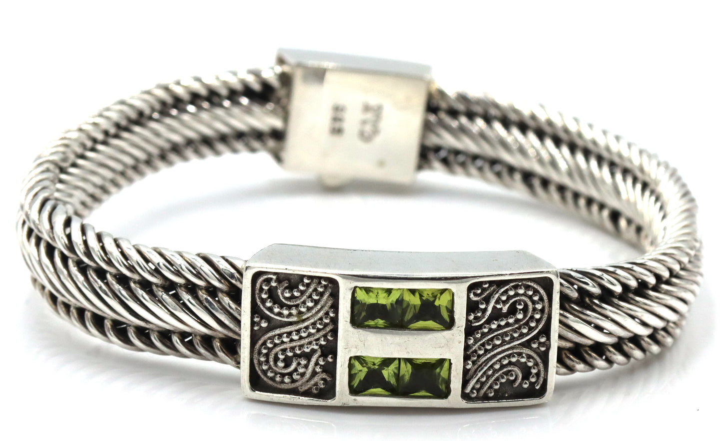 925 Sterling silver signed woven bracelet and cubic zirconia stud earrings