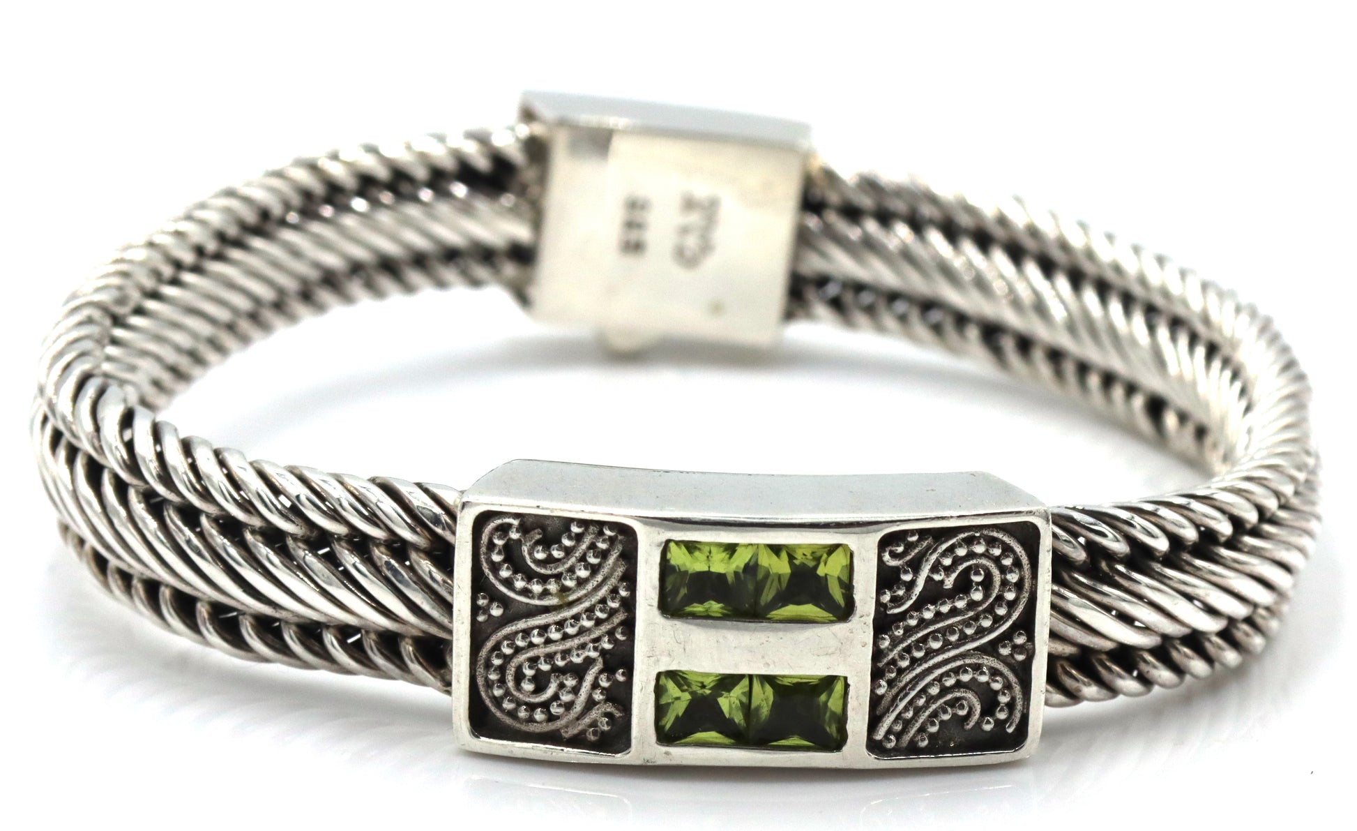 925 Sterling silver signed woven bracelet and cubic zirconia stud earrings