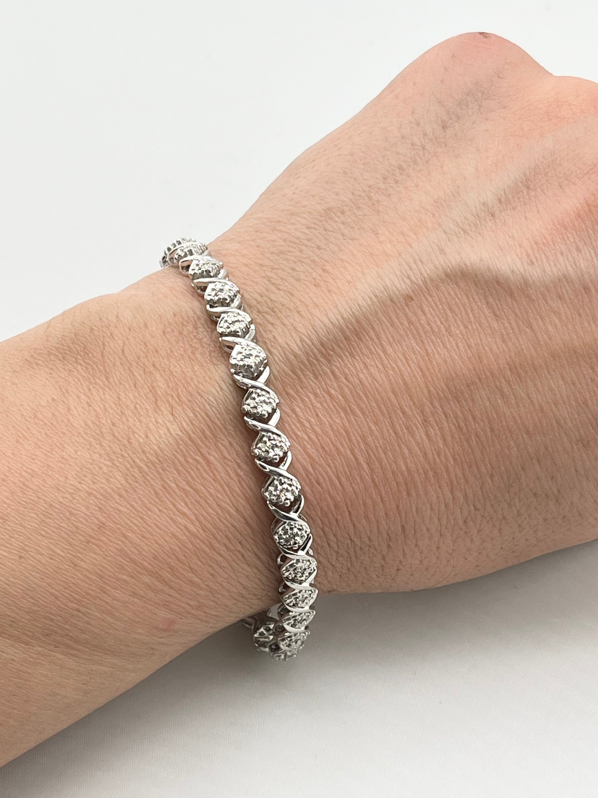 925 Sterling Silver "S" Link Diamond Tennis Bracelet