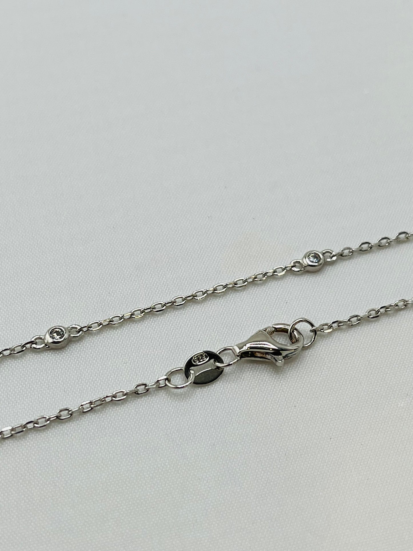 925 Sterling Silver Interlocking Circle With CZ Details Pendant And CZ Station Chain Necklace