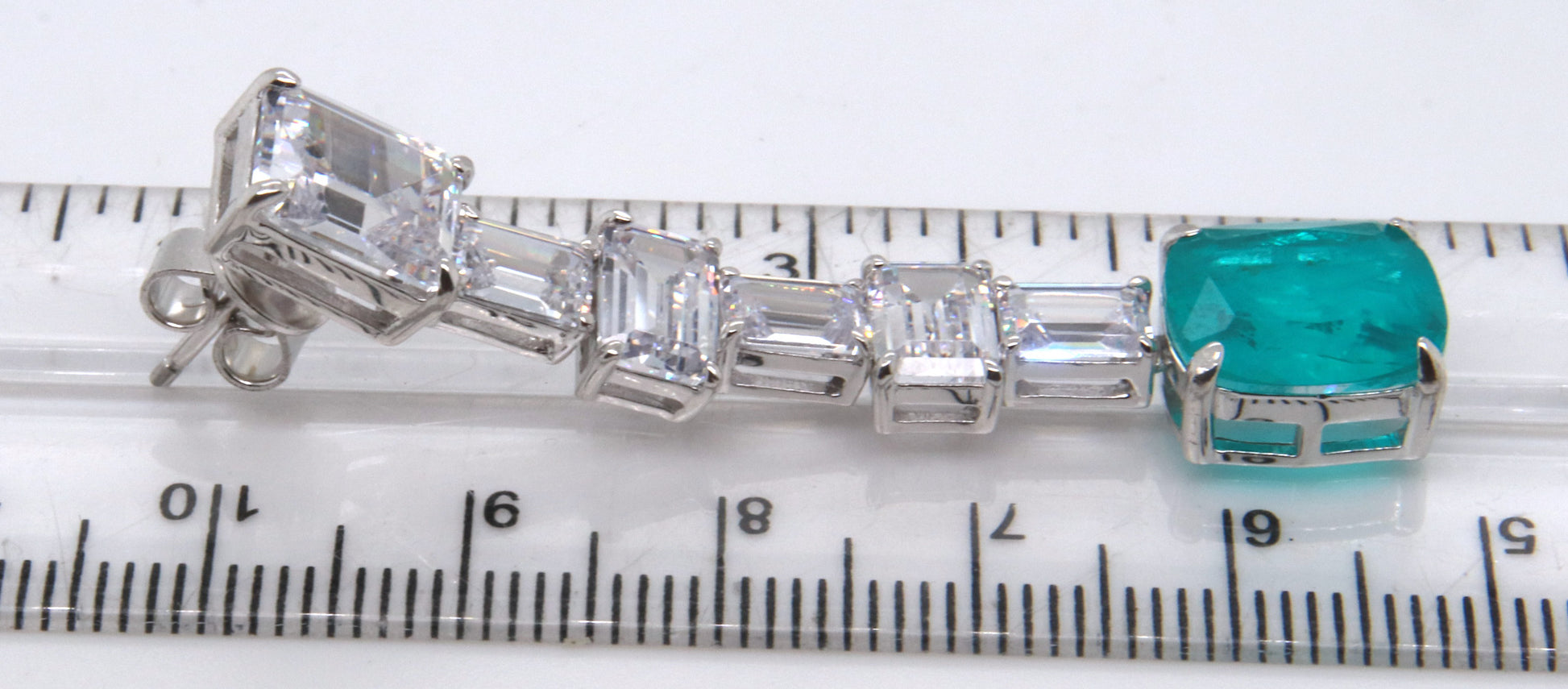 Sterling Silver Green and White CZ Dangle Earrings