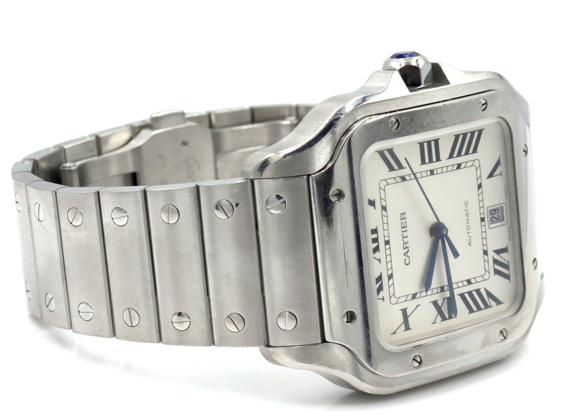 Cartier Santos date stainless steel watch