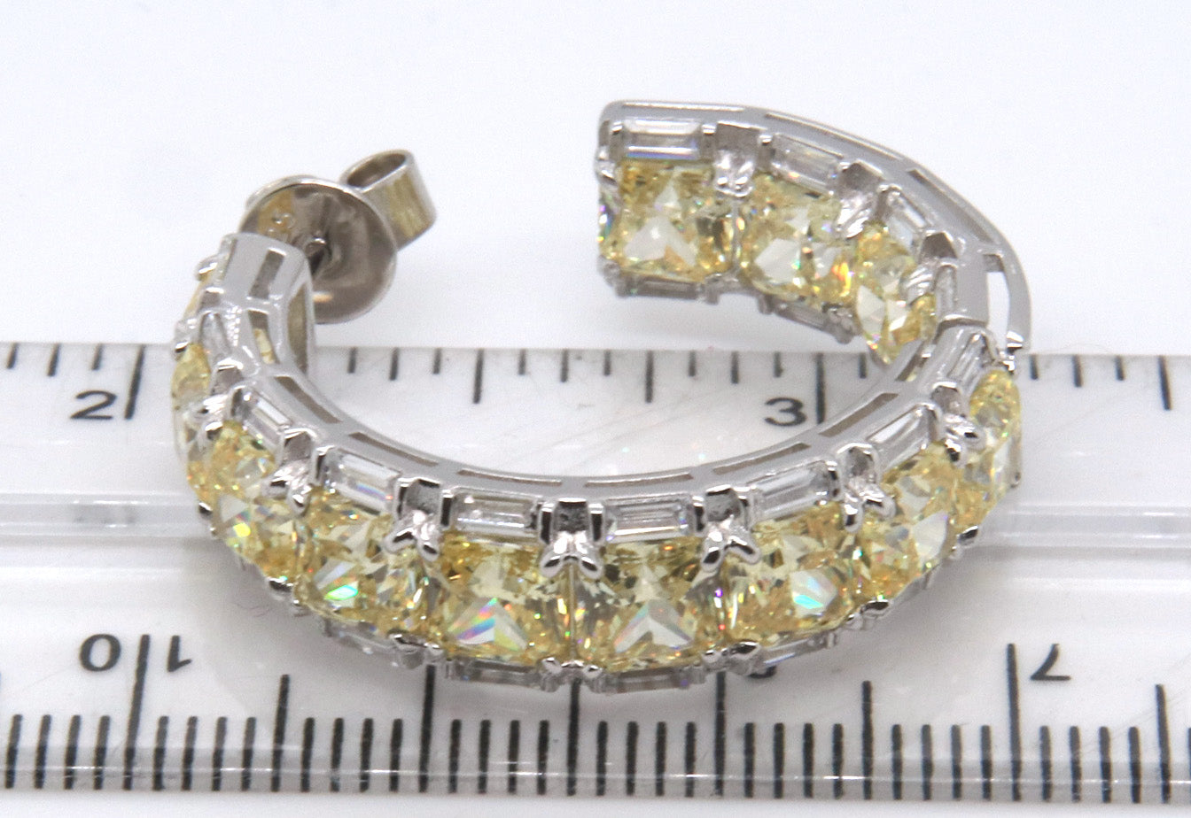 925 Sterling Silver Yellow Cubic Zirconia Hoop Earrings