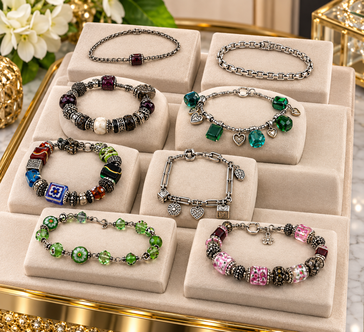 Group lot of 8 Vintage 925 sterling silver bracelets