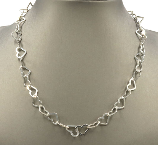 925 Sterling silver heart shaped link chain necklace