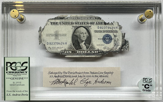 1935-E $1 Silver Certificate – S.S. Andrea Doria Shipwreck Recovery – PCGS Grade B – w/ Case & COA