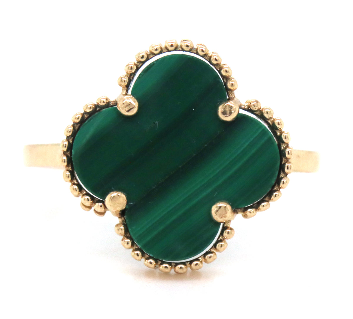 14kt Yellow gold Malachite clover ring