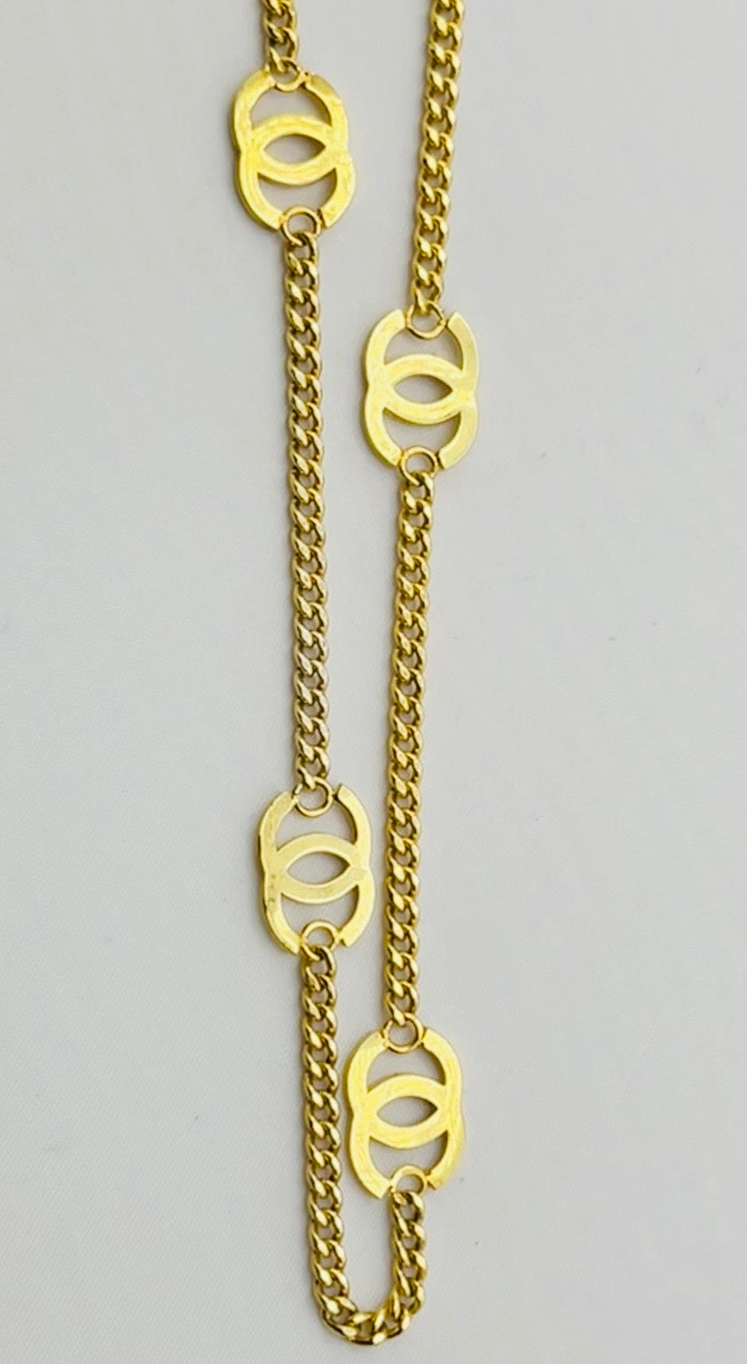 14KT Yellow Gold Link Chain With Six Interlocking CC Logo Stations Necklace