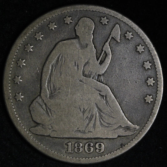 1869 Seated Liberty Half Dollar Better Date U.S. Silver Coin Good (G-4) Details